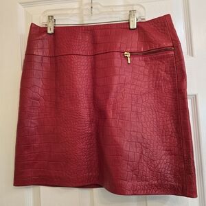 Cache genuine leather croc red skirt size 8